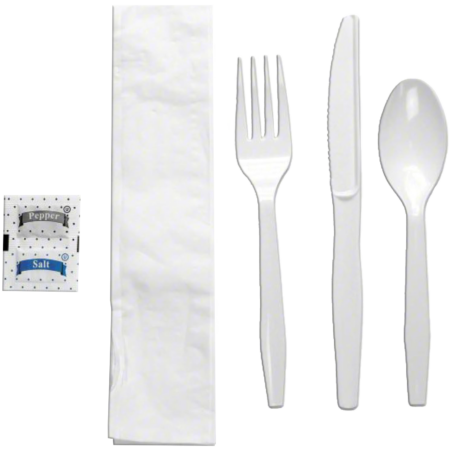 Cutlery Set Wrapped - Napkin/Fork/Spoon/Knife/ Salt & Pepper (250/Case)